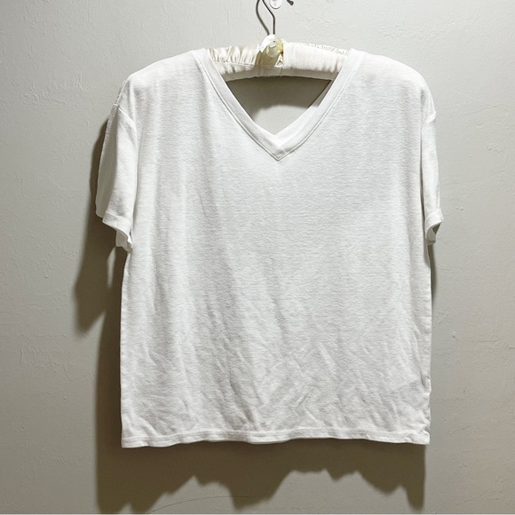 GAP Women's Linen Blend V-Neck & V-Back White Short Sleeve Tee Shirt Size S